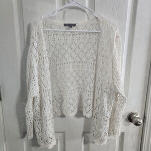 Jessica London open knit white cardigan y2k beachy feminine woman size 22